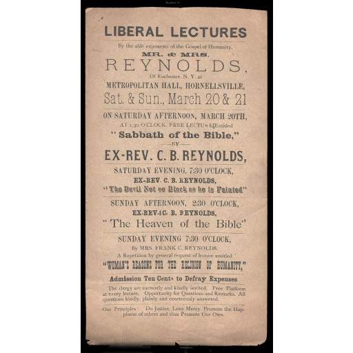Handbill promoting C. B. Reynolds lecture