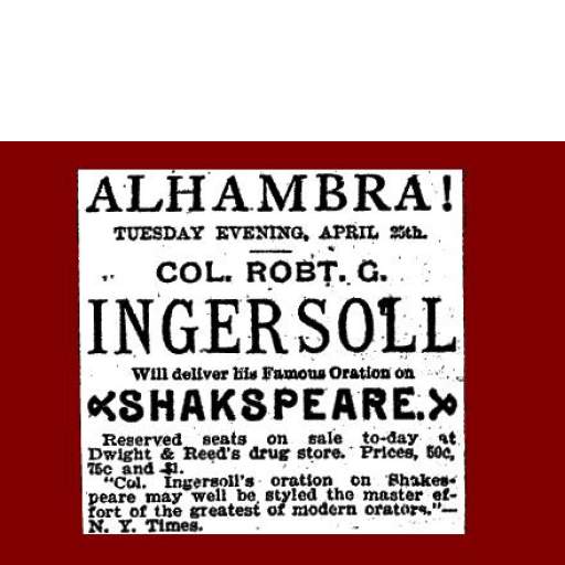 Newspaper Ad For Ingersoll Speech