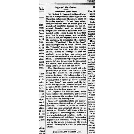 News Clipping about 1894 Lecture
